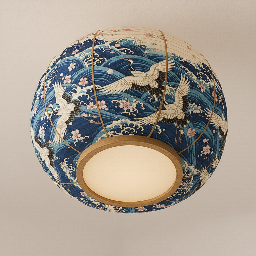 Aokaze – Japanse Plafondlamp met Kraanvogels & Oceaangolven Design