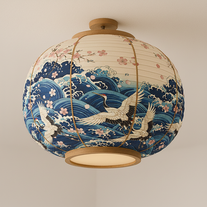 Aokaze – Japanse Plafondlamp met Kraanvogels & Oceaangolven Design