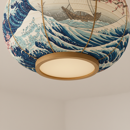 FujiWave – Japanse Plafondlamp met Rode Zon & Zeilboot