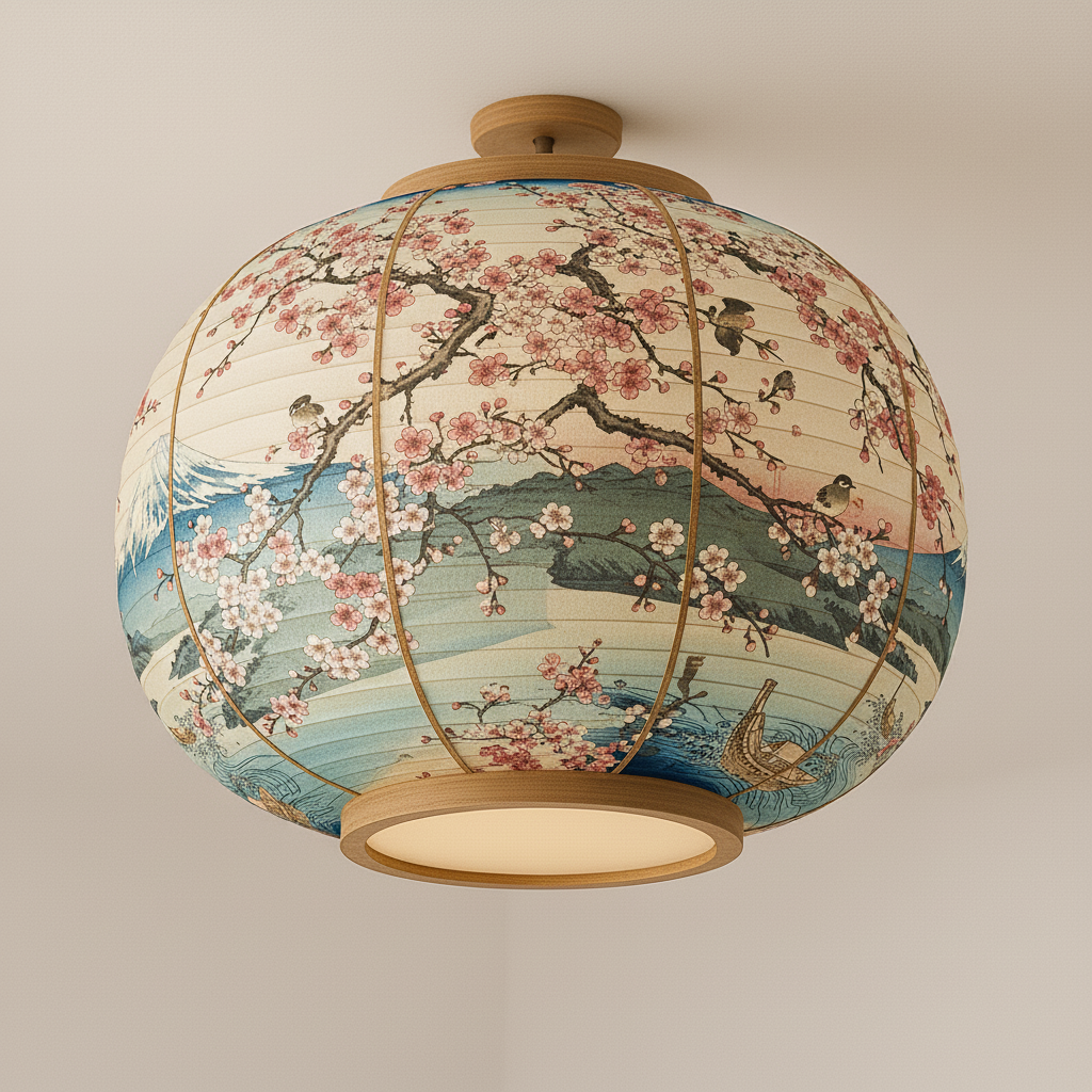 Hikari – Japanse Plafondlamp met Mount Fuji & Kersenbloesem Design