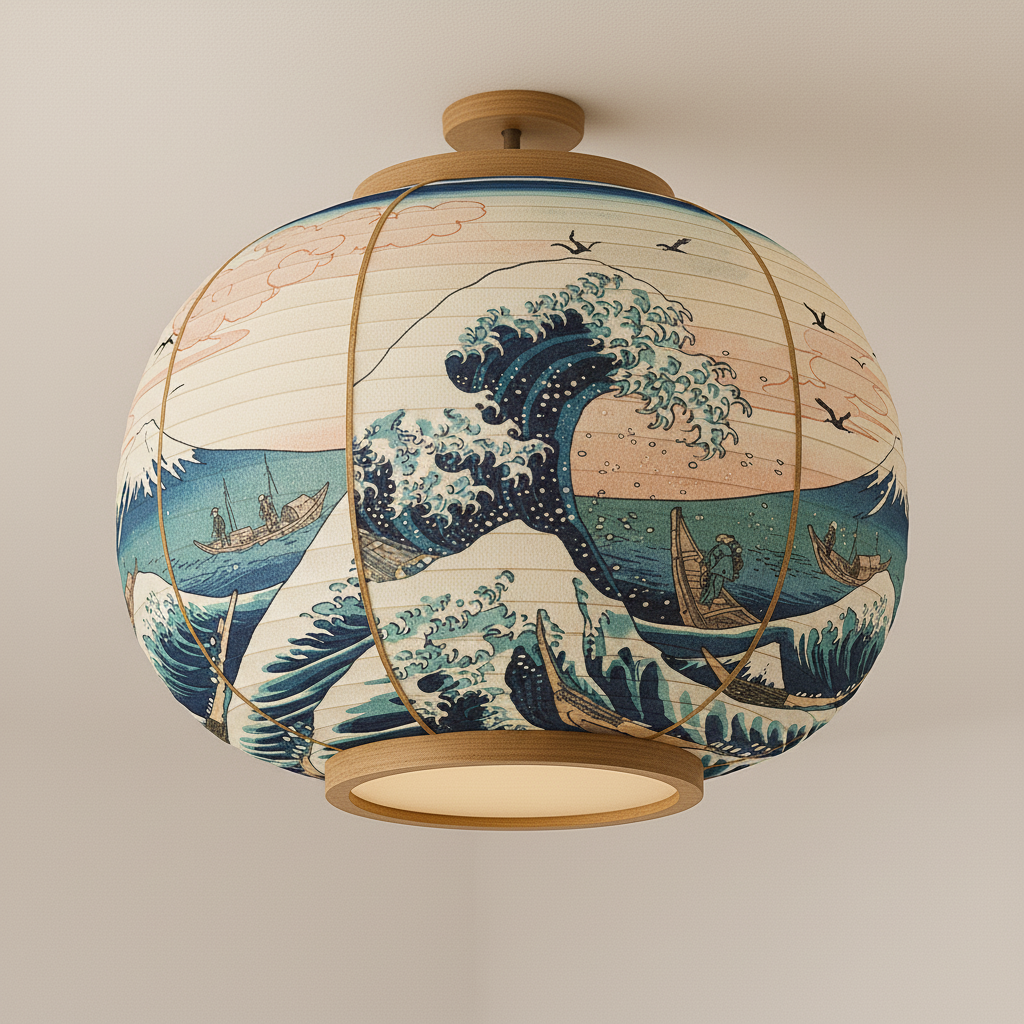 Twanik – Japanse Plafondlamp met Grote Golf & Mount Fuji