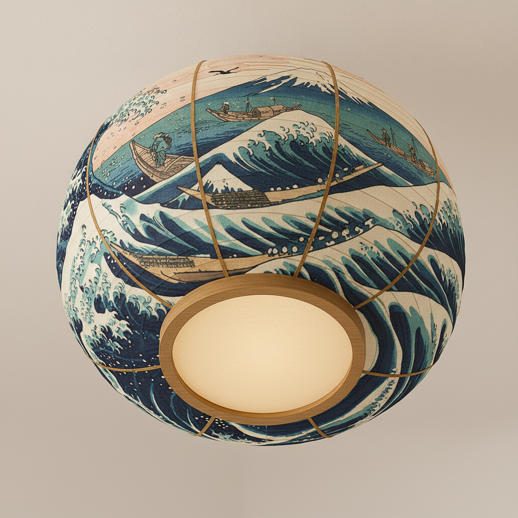 Twanik – Japanse Plafondlamp met Grote Golf & Mount Fuji