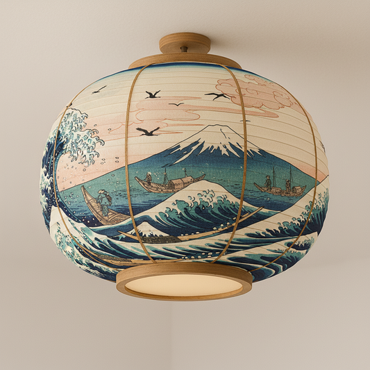 Twanik – Japanse Plafondlamp met Grote Golf & Mount Fuji